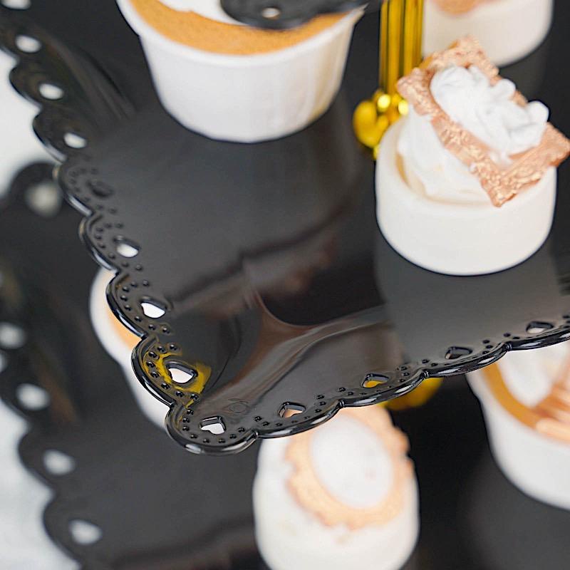 13" tall 3 Tier Plastic Dessert Stand Square Cupcake Holder with Heart Rim