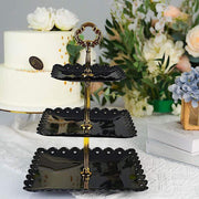 13" tall 3 Tier Plastic Dessert Stand Square Cupcake Holder with Heart Rim