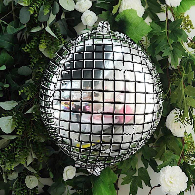 13" wide Disco Ball Orb Mylar Foil Balloon - Silver BLOON_FOL0010_15