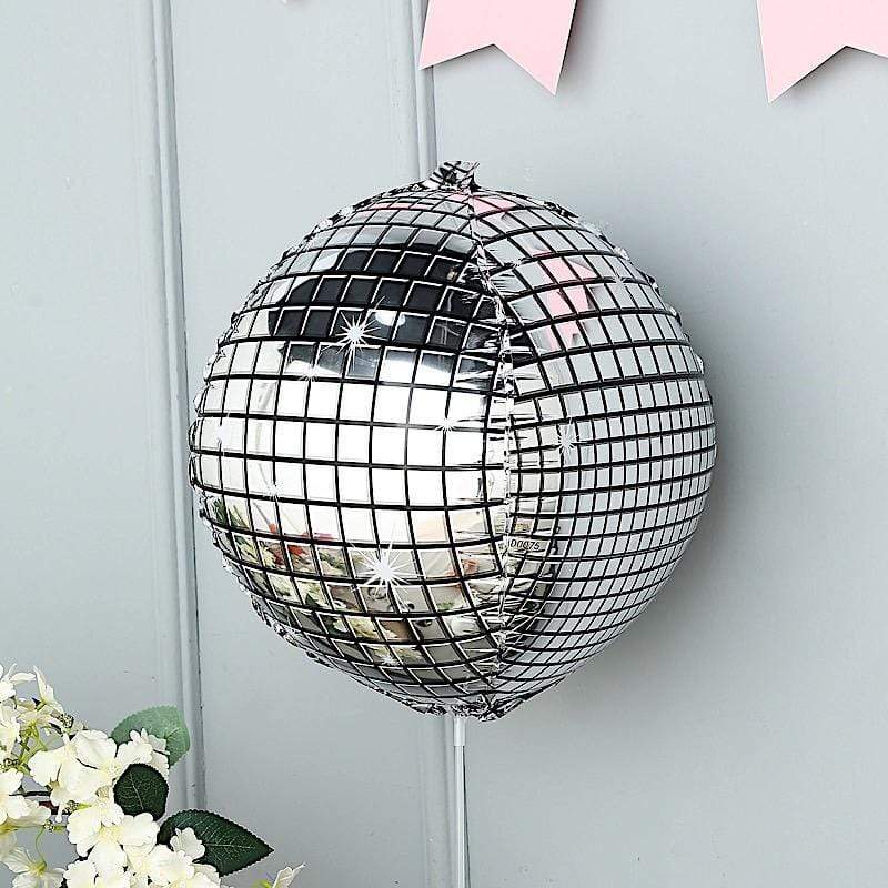 13" wide Disco Ball Orb Mylar Foil Balloon - Silver BLOON_FOL0010_15