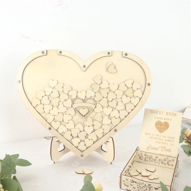 13" Wooden Heart Drop Top Frame Wedding Guest Book Sign Set - Natural WED_RCPT_SIGN_WOD01_NAT