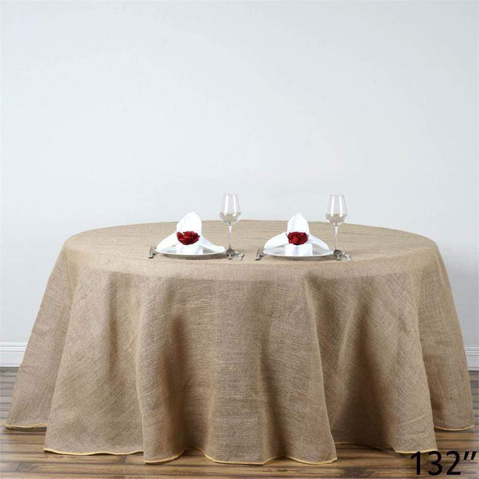132" Burlap Round Tablecloth - Natural Brown TAB_JUTE_136_NAT