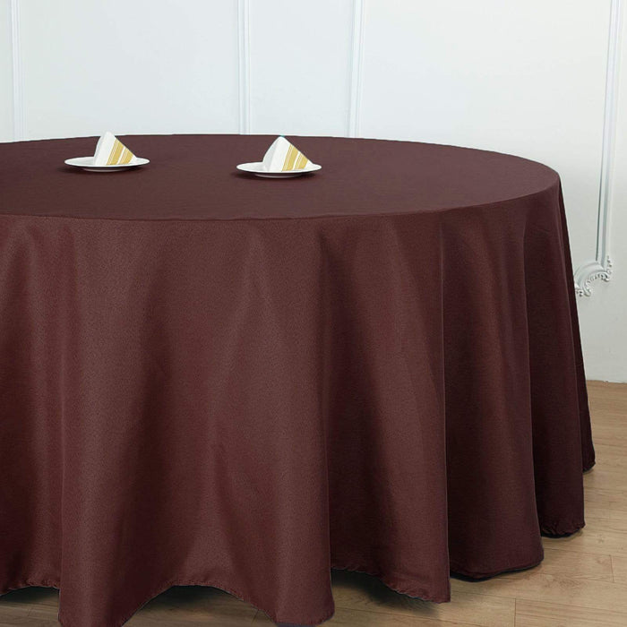 132" Polyester Round Tablecloth Wedding Party Table Linens - Chocolate Brown TAB_136_CHOC_POLY