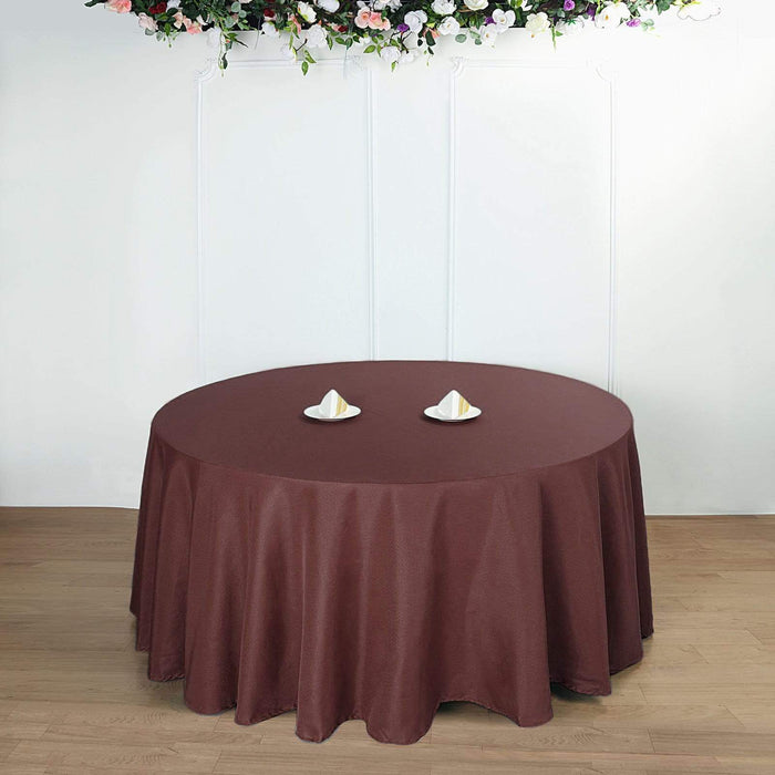 132" Polyester Round Tablecloth Wedding Party Table Linens - Chocolate Brown TAB_136_CHOC_POLY
