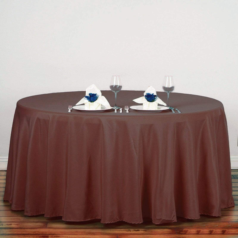 132" Polyester Round Tablecloth Wedding Party Table Linens - Chocolate Brown TAB_136_CHOC_POLY