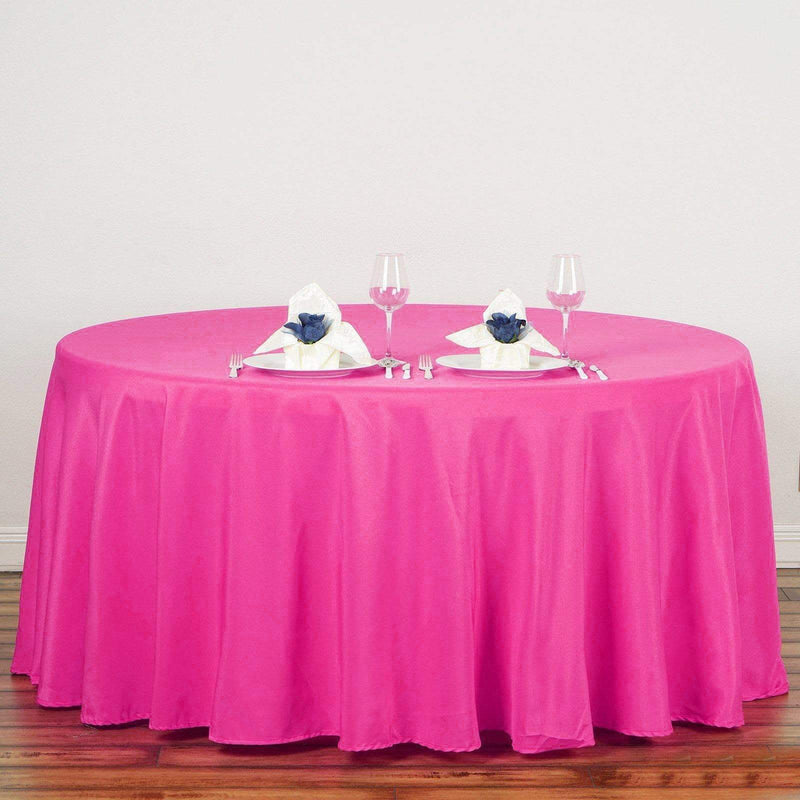 132" Polyester Round Tablecloth Wedding Party Table Linens - Fuchsia TAB_136_FUSH_POLY