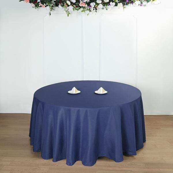 132" Polyester Round Tablecloth Wedding Party Table Linens - Navy Blue TAB_136_NAVY_POLY