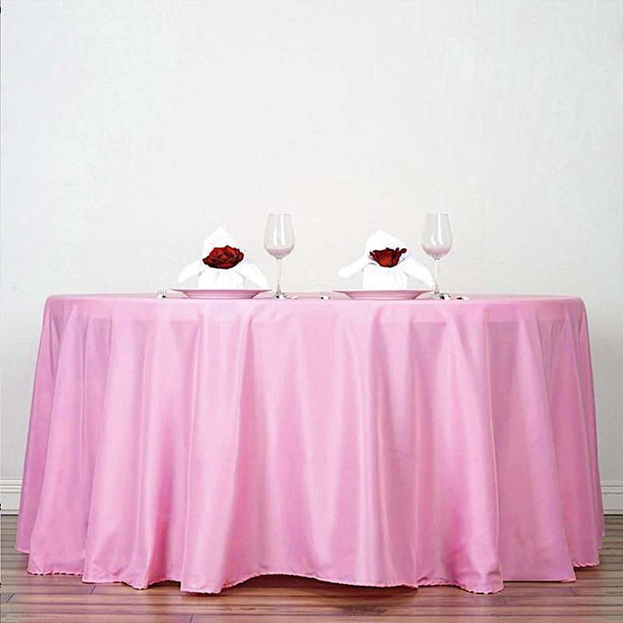 132" Polyester Round Tablecloth Wedding Party Table Linens - Pink TAB_136_PINK_POLY