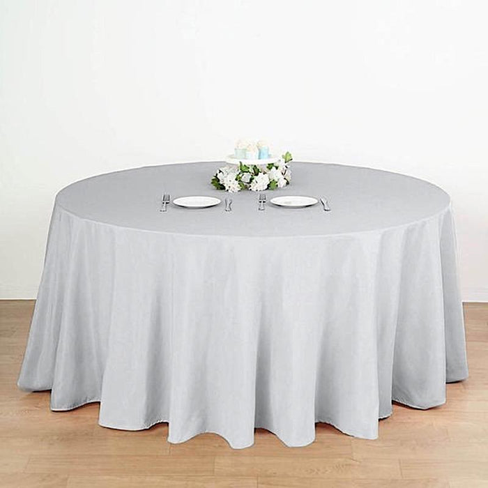 132" Polyester Round Tablecloth Wedding Party Table Linens - Silver Light Gray TAB_136_SILV_POLY