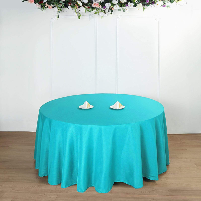 132" Polyester Round Tablecloth Wedding Party Table Linens - Turquoise TAB_136_TURQ_POLY