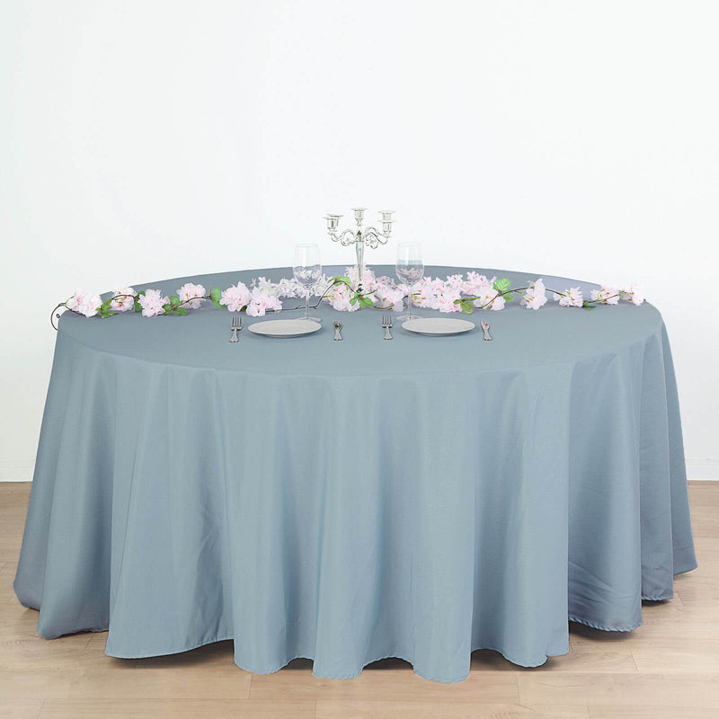 132" Polyester Round Tablecloth Wedding Party Table Linens - Dusty Blue TAB_136_086_POLY
