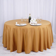 132" Polyester Round Tablecloth Wedding Party Table Linens - Gold TAB_136_GOLD_POLY