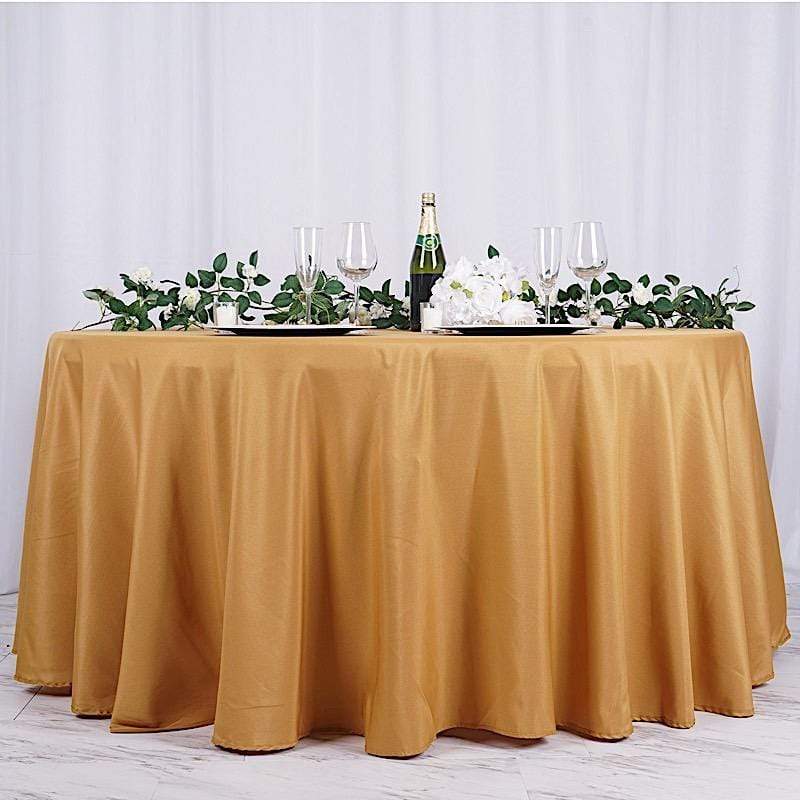 132" Polyester Round Tablecloth Wedding Party Table Linens - Gold TAB_136_GOLD_POLY