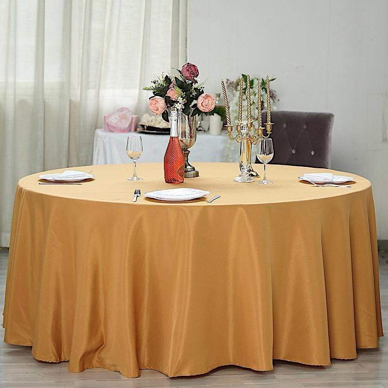 132" Polyester Round Tablecloth Wedding Party Table Linens - Gold TAB_136_GOLD_POLY