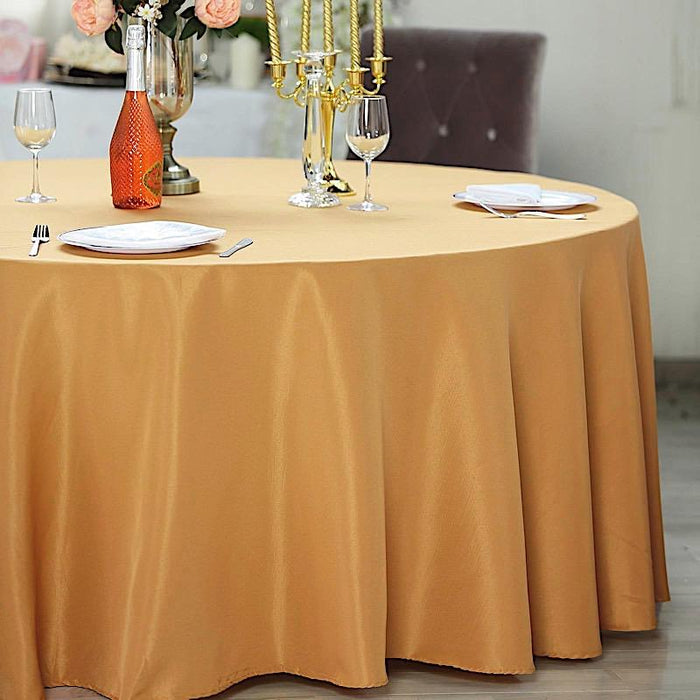 132" Polyester Round Tablecloth Wedding Party Table Linens - Gold TAB_136_GOLD_POLY