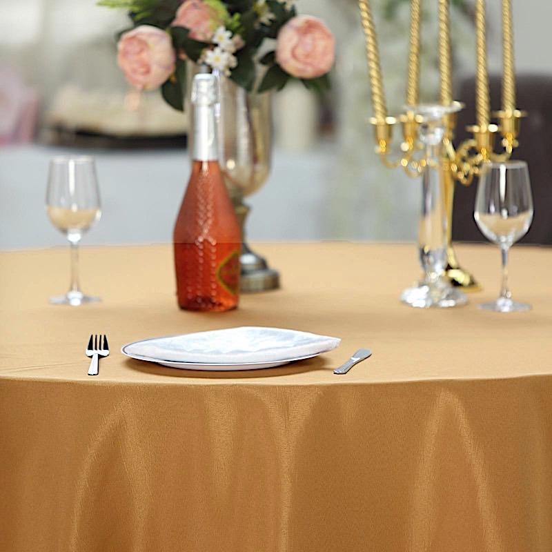 132" Polyester Round Tablecloth Wedding Party Table Linens - Gold TAB_136_GOLD_POLY