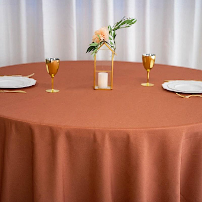 132" Polyester Round Tablecloth Wedding Party Table Linens - Terracotta TAB_136_TERC_POLY
