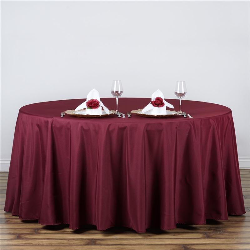 132" Polyester Round Tablecloth Wedding Party Table Linens - Burgundy TAB_136_BURG_POLY