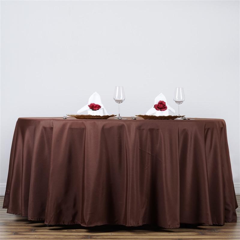 132" Polyester Round Tablecloth Wedding Party Table Linens - Chocolate Brown TAB_136_CHOC_POLY