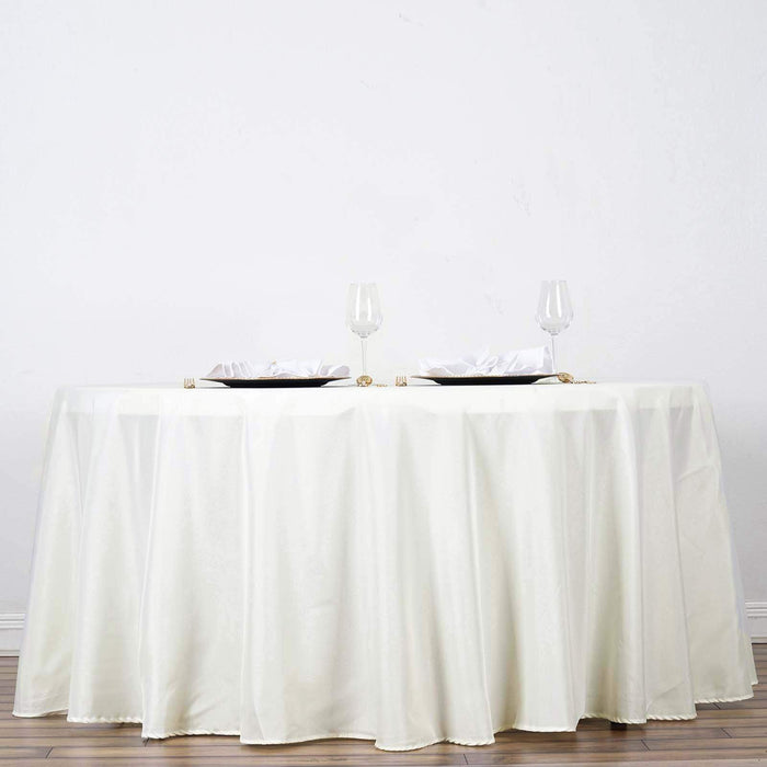 132" Polyester Round Tablecloth Wedding Party Table Linens - Ivory TAB_136_IVR_POLY