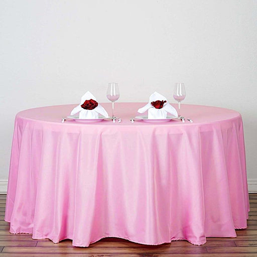 132" Polyester Round Tablecloth Wedding Party Table Linens TAB_136_PINK_POLY