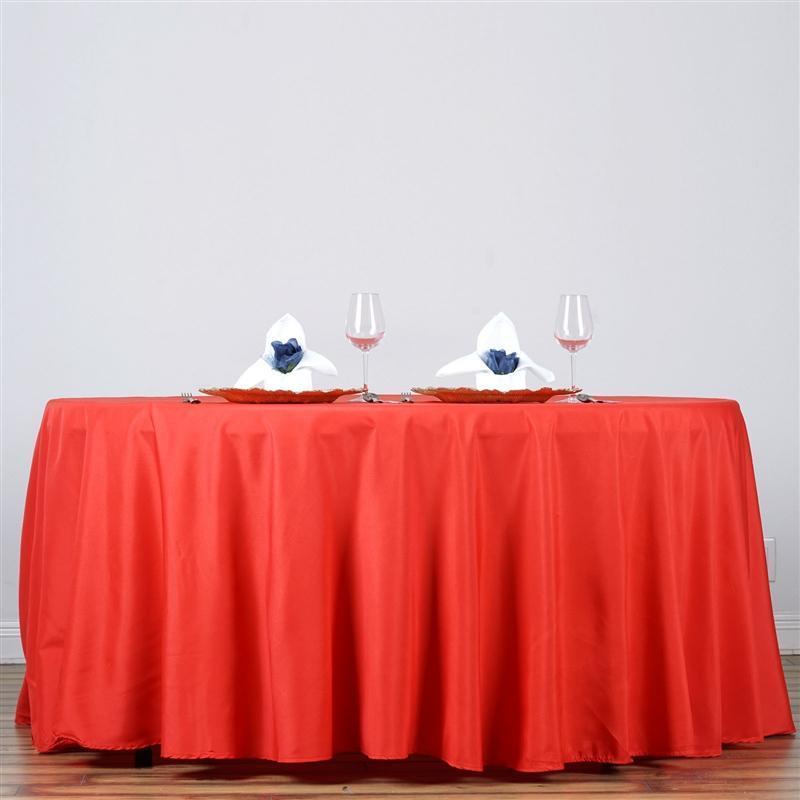 132" Polyester Round Tablecloth Wedding Party Table Linens - Red TAB_136_RED_POLY