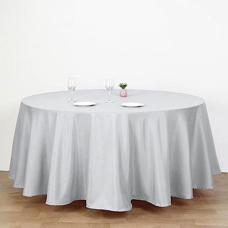 132" Polyester Round Tablecloth Wedding Party Table Linens - Silver Light Gray TAB_136_SILV_POLY