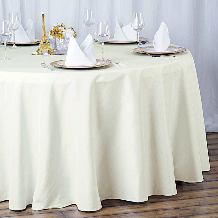 132" Premium Polyester Round Tablecloth Wedding Party Table Linens TAB_136_IVR_PRM