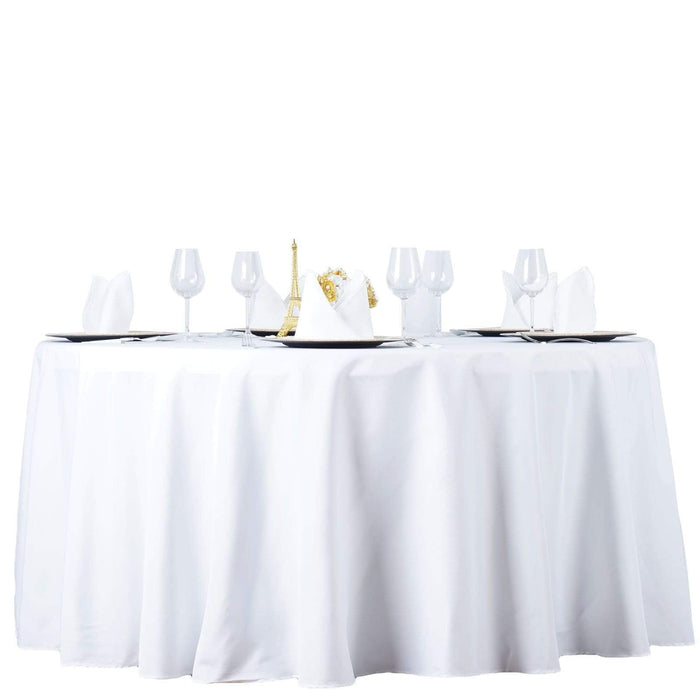 132" Premium Polyester Round Tablecloth Wedding Party Table Linens - White TAB_136_WHT_PRM