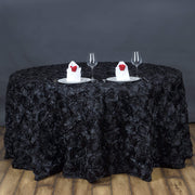 132" Round Satin Ribbon Roses Tablecloth - Black TAB_01_136_BLK