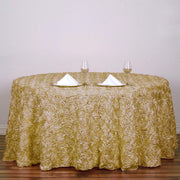 132" Round Satin Ribbon Roses Tablecloth - Champagne TAB_01_136_CHMP