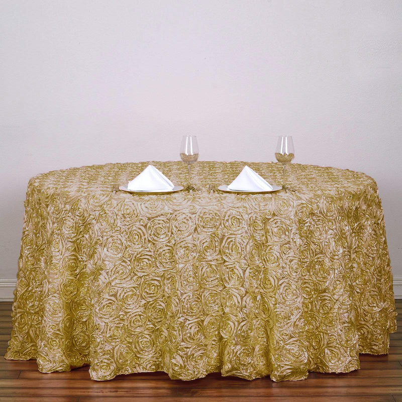 132" Round Satin Ribbon Roses Tablecloth - Champagne TAB_01_136_CHMP
