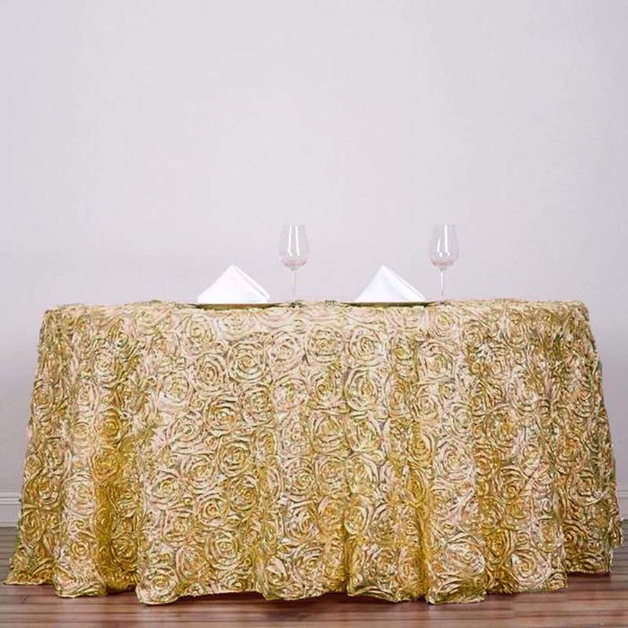 132" Round Satin Ribbon Roses Tablecloth - Champagne TAB_01_136_CHMP