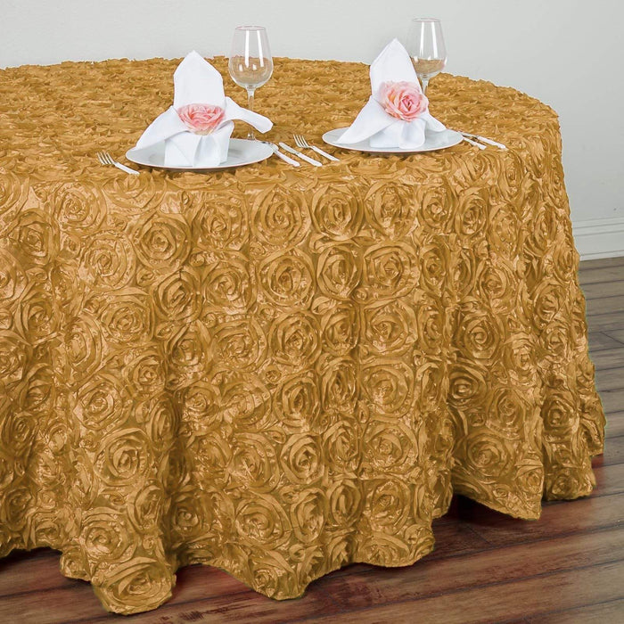 132" Round Satin Ribbon Roses Tablecloth - Champagne TAB_01_136_CHMP