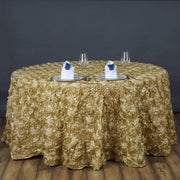 132" Round Satin Ribbon Roses Tablecloth - Champagne TAB_01_136_CHMP