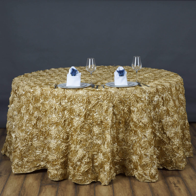132" Round Satin Ribbon Roses Tablecloth - Champagne TAB_01_136_CHMP