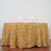 132" Round Satin Ribbon Roses Tablecloth - Champagne TAB_01_136_CHMP