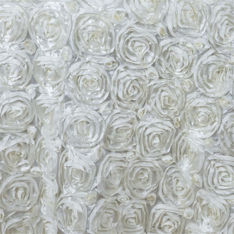 132" Round Satin Ribbon Roses Tablecloth - Ivory TAB_01_136_IVR