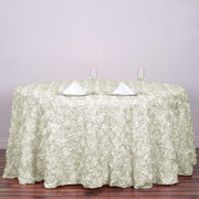 132" Round Satin Ribbon Roses Tablecloth - Ivory TAB_01_136_IVR