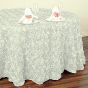 132" Round Satin Ribbon Roses Tablecloth - Ivory TAB_01_136_IVR