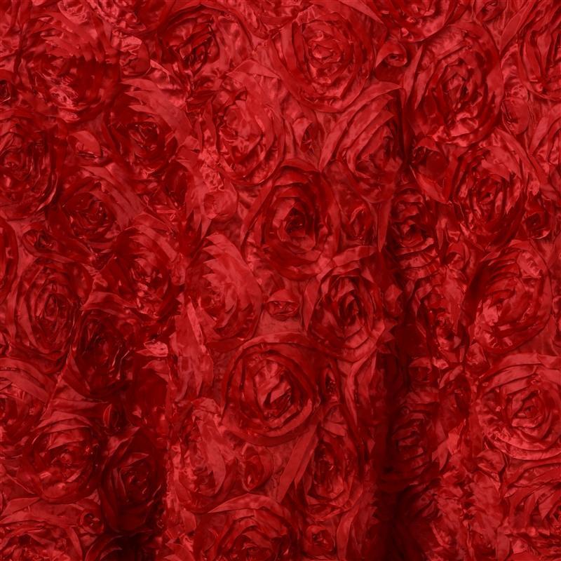132" Round Satin Ribbon Roses Tablecloth - Red TAB_01_136_RED