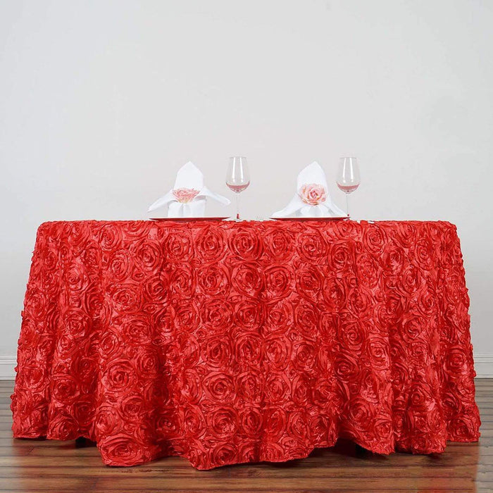 132" Round Satin Ribbon Roses Tablecloth - Red TAB_01_136_RED