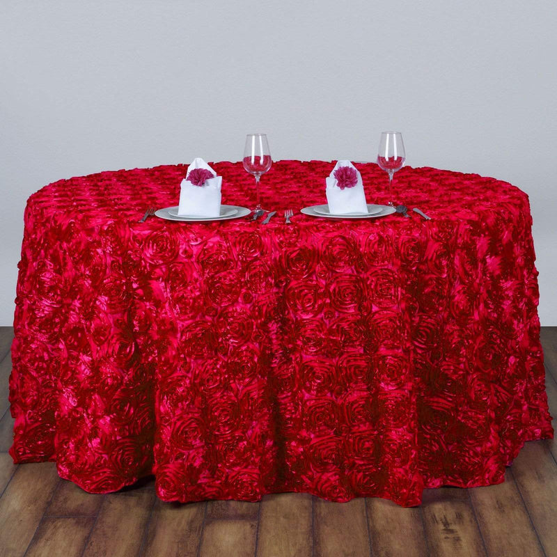 132" Round Satin Ribbon Roses Tablecloth - Red TAB_01_136_RED