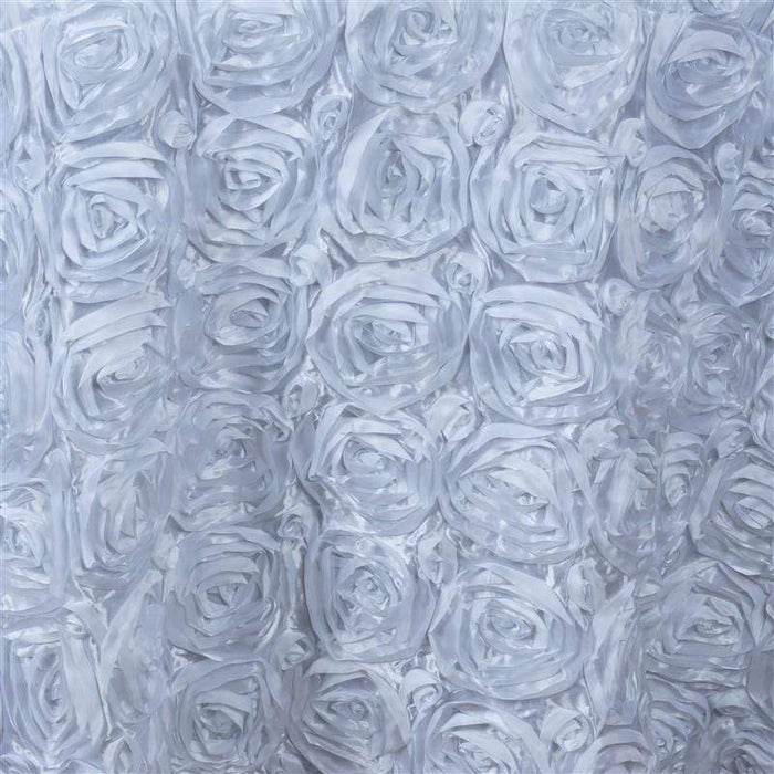 132" Round Satin Ribbon Roses Tablecloth - White TAB_01_136_WHT