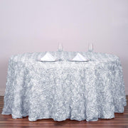 132" Round Satin Ribbon Roses Tablecloth - White TAB_01_136_WHT