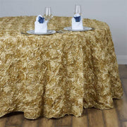 132" Round Satin Ribbon Roses Tablecloth - Champagne TAB_01_136_CHMP