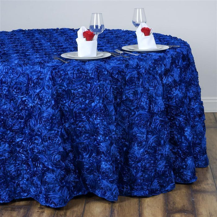 132" Round Satin Ribbon Roses Tablecloth - Royal Blue TAB_01_136_ROY