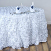 132" Round Satin Ribbon Roses Tablecloth - White TAB_01_136_WHT