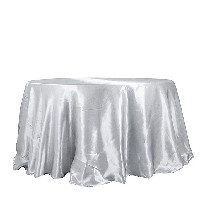 132" Satin Round Tablecloth Wedding Party Table Linens TAB_STN136_SILV
