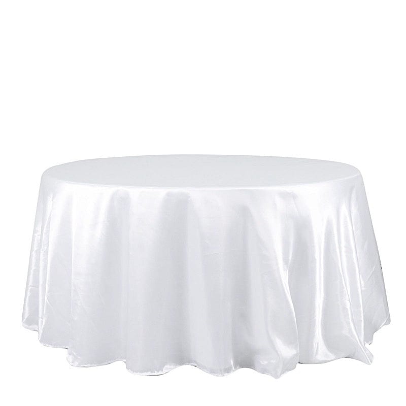 132" Satin Round Tablecloth Wedding Party Table Linens TAB_STN136_WHT